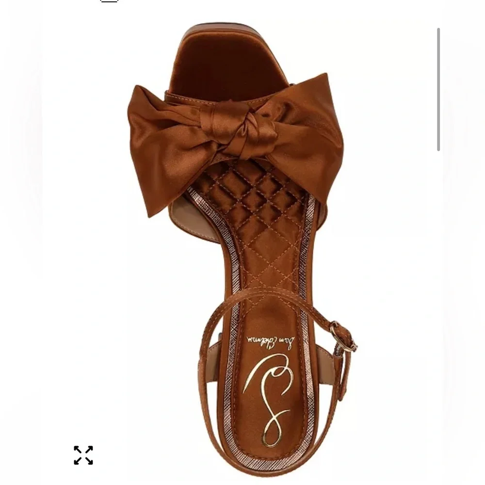 NEW Sam Edelman Julieta Platform Block Heel Sandals in Mocha Camel Satin